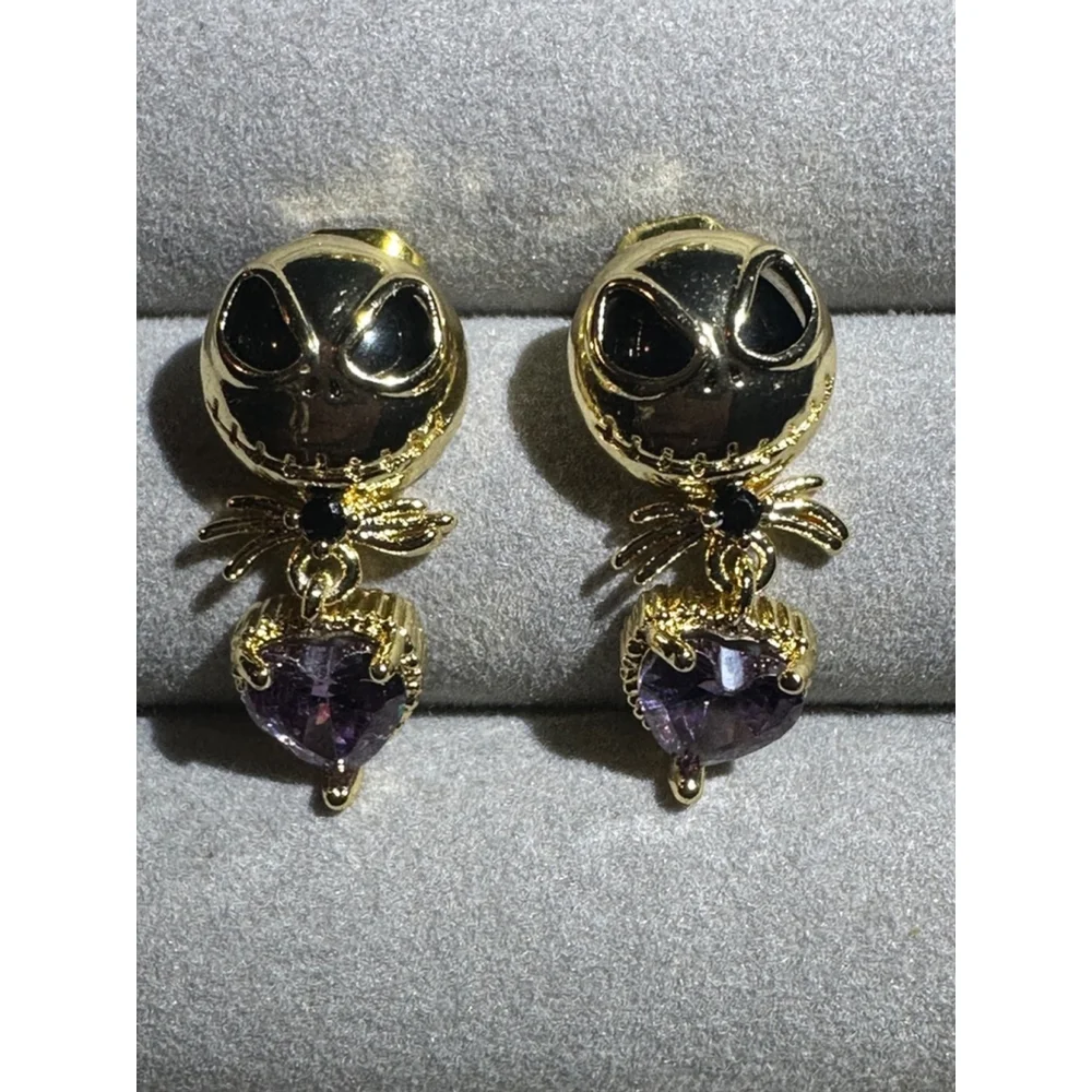 Nightmare Before Christmas Jack Skellington Gold Stud Earrings - Picture 5 of 5